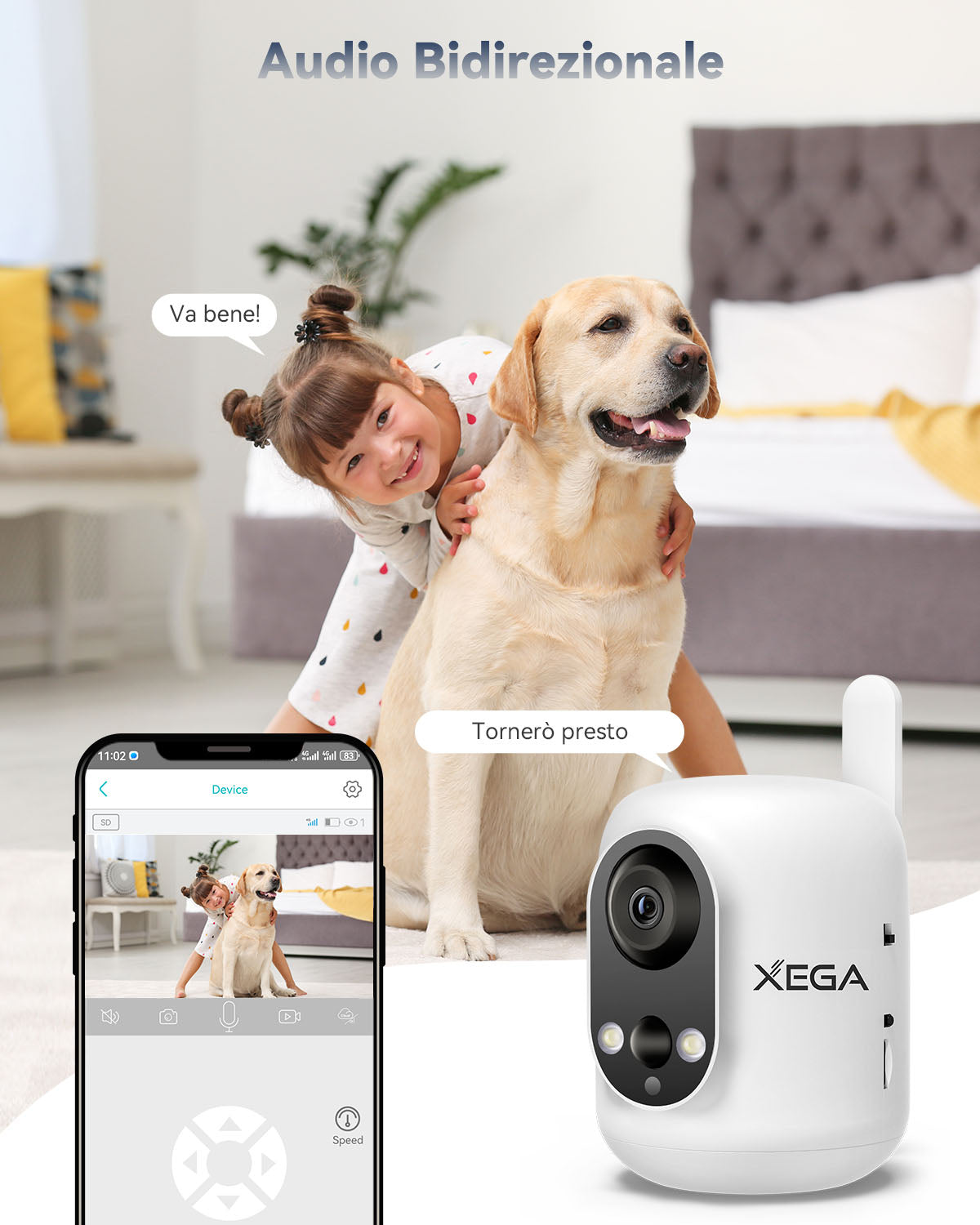 Xega 4G Telecamera Interno con SIM Senza Fili,355°P/60°T,Batteria 6000mAh,Rilevamento PIR