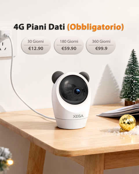Xega Telecamera 4G Interno SIM, 24/7, 2K Notte, Senza WiFi