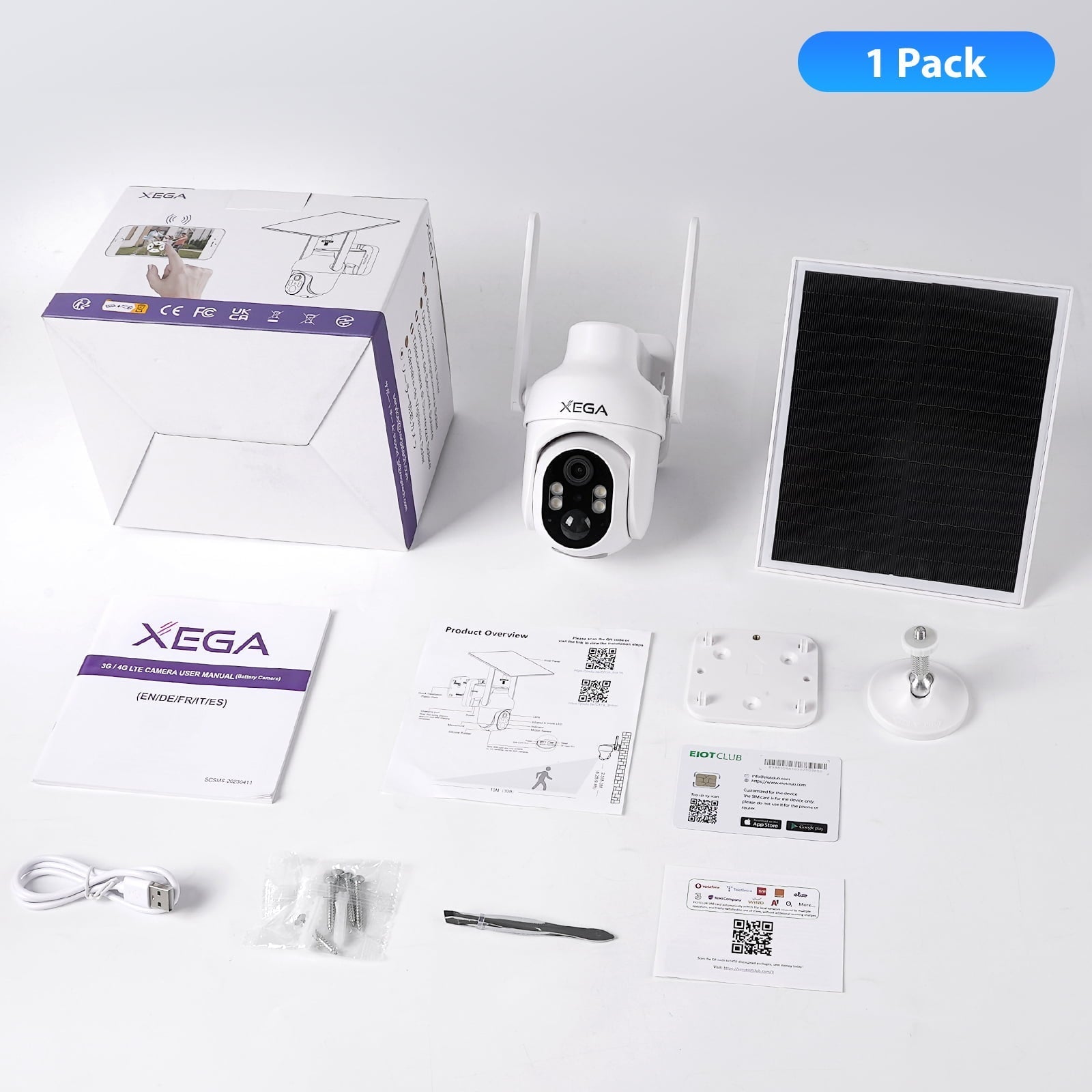 Xega XG-05 4G LTE Cellular Security Camera with SIM Card Without WiFi, PTZ Motion Detection Spotlight & Siren Alert SD & Cloud Storage