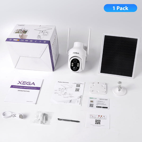 Xega XG-05 4G LTE Cellular Security Camera with SIM Card Without WiFi, PTZ Motion Detection Spotlight & Siren Alert SD & Cloud Storage