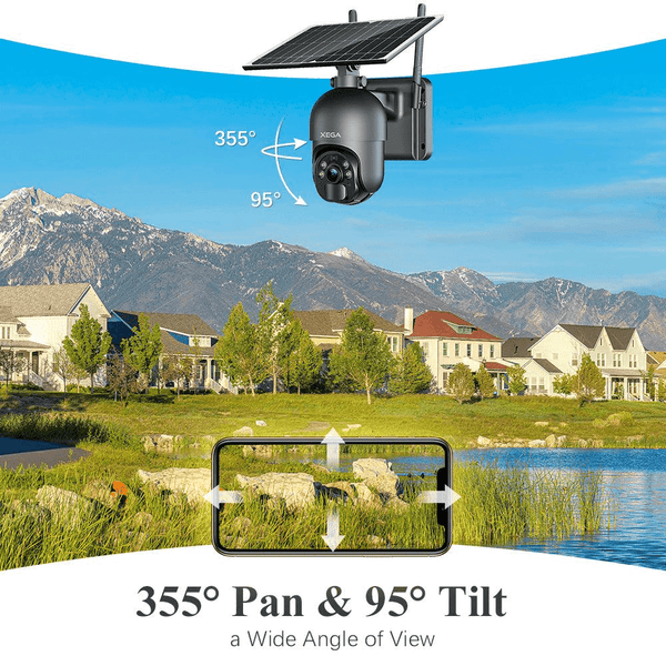Xega 3G/4G LTE Telecamera Solare Esterno con SIM Scheda 2K HD 355°/95° PTZ Telecamere Senza Fili con Pannello Solare Batterie Visione Notturna Rilevamento del Movimento Audio Bidirezionale Rotazione