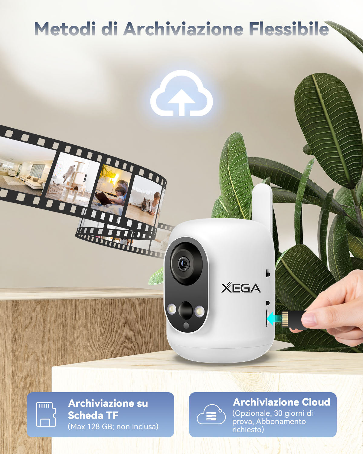 Xega 4G Telecamera Interno con SIM Senza Fili,355°P/60°T,Batteria 6000mAh,Rilevamento PIR