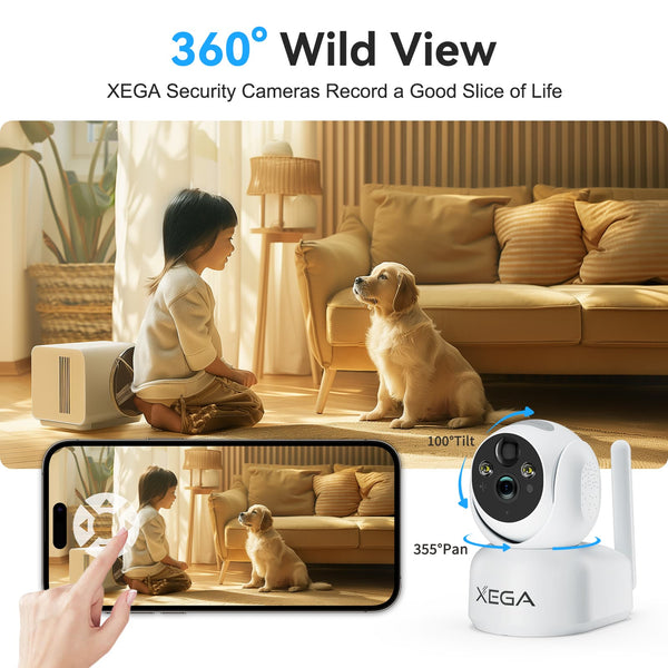 Xega 4G LTE Telecamera Interno con Sim/ 7800mAh Batteria senza Fili, 360° PTZ Telecamera Senza WiFi, 2K Videocamera Sorveglianza Interno con Visione Notturna a Colori, PIR Rilevamento, IP65