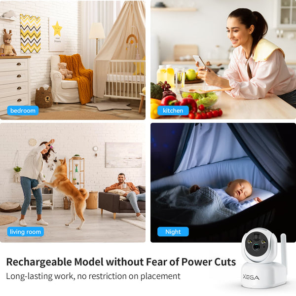 Xega 4G LTE Telecamera Interno con Sim/ 7800mAh Batteria senza Fili, 360° PTZ Telecamera Senza WiFi, 2K Videocamera Sorveglianza Interno con Visione Notturna a Colori, PIR Rilevamento, IP65