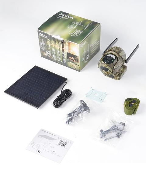 Xega XG-15 4G LTE Fotocamera da Caccia Solare, 2K PTZ Fototrappola, Telecamera Esterna con Pannello Solare e APP，Visione Notturna a Colori,per Animali