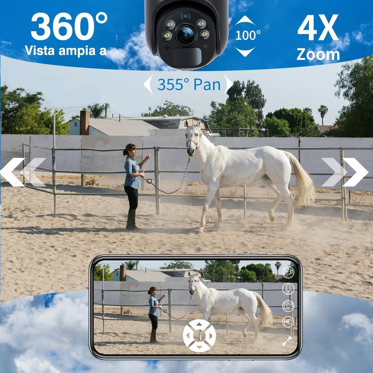 Xega 4G LTE Telecamera Solare Esterno con SIM Scheda 2K HD PTZ Senza Fili | 355°/95°Telecamere