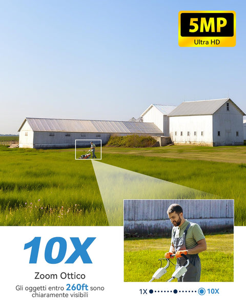 Xega 5MP【10X Zoom Ottico】 4G LTE Telecamera con SIM 24/7 Registrazione