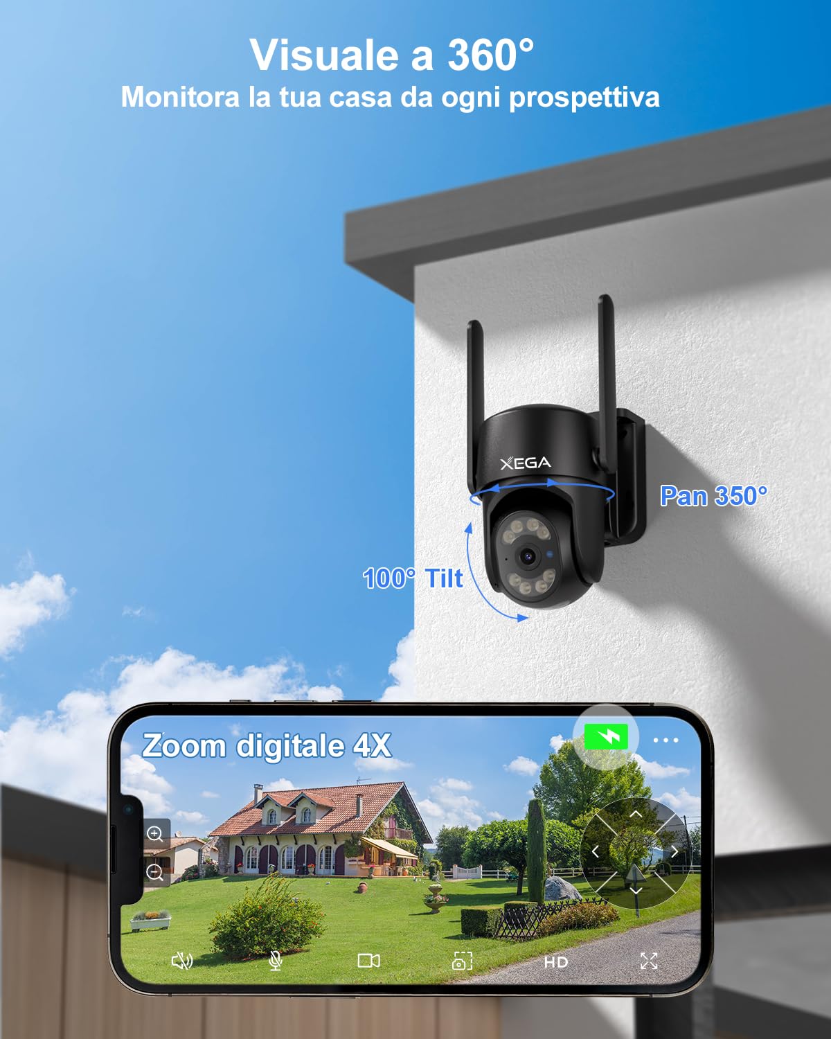 【2° articolo a soli 19,99 €】Xega 4G Telecamera Esterno con Scheda SIM【24/7 Registrazione】 Cablato