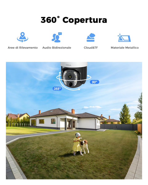 Xega 5MP【10X Zoom Ottico】 4G LTE Telecamera con SIM 24/7 Registrazione
