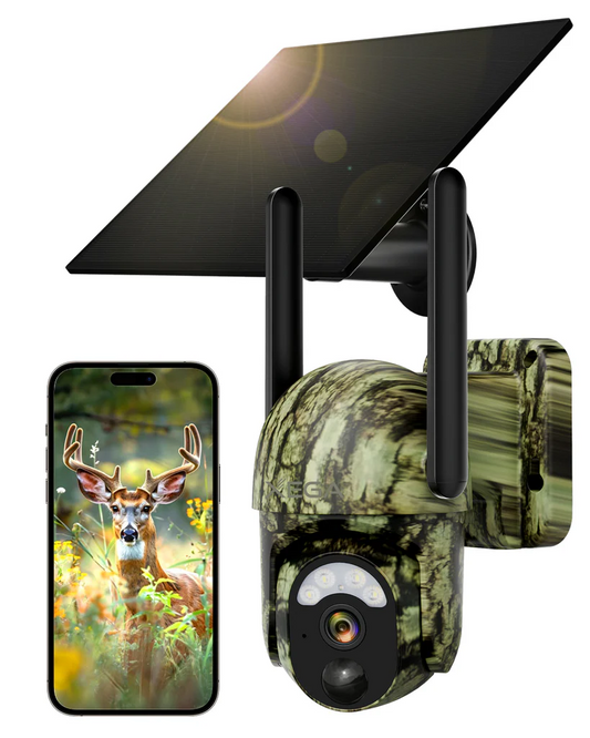 Xega XG-15 4G LTE Fotocamera da Caccia Solare, 2K PTZ Fototrappola, Telecamera Esterna con Pannello Solare e APP，Visione Notturna a Colori,per Animali